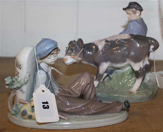 Lladro boy & bull & Country Bumkin